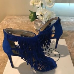Blue Suede Fringe Sandals